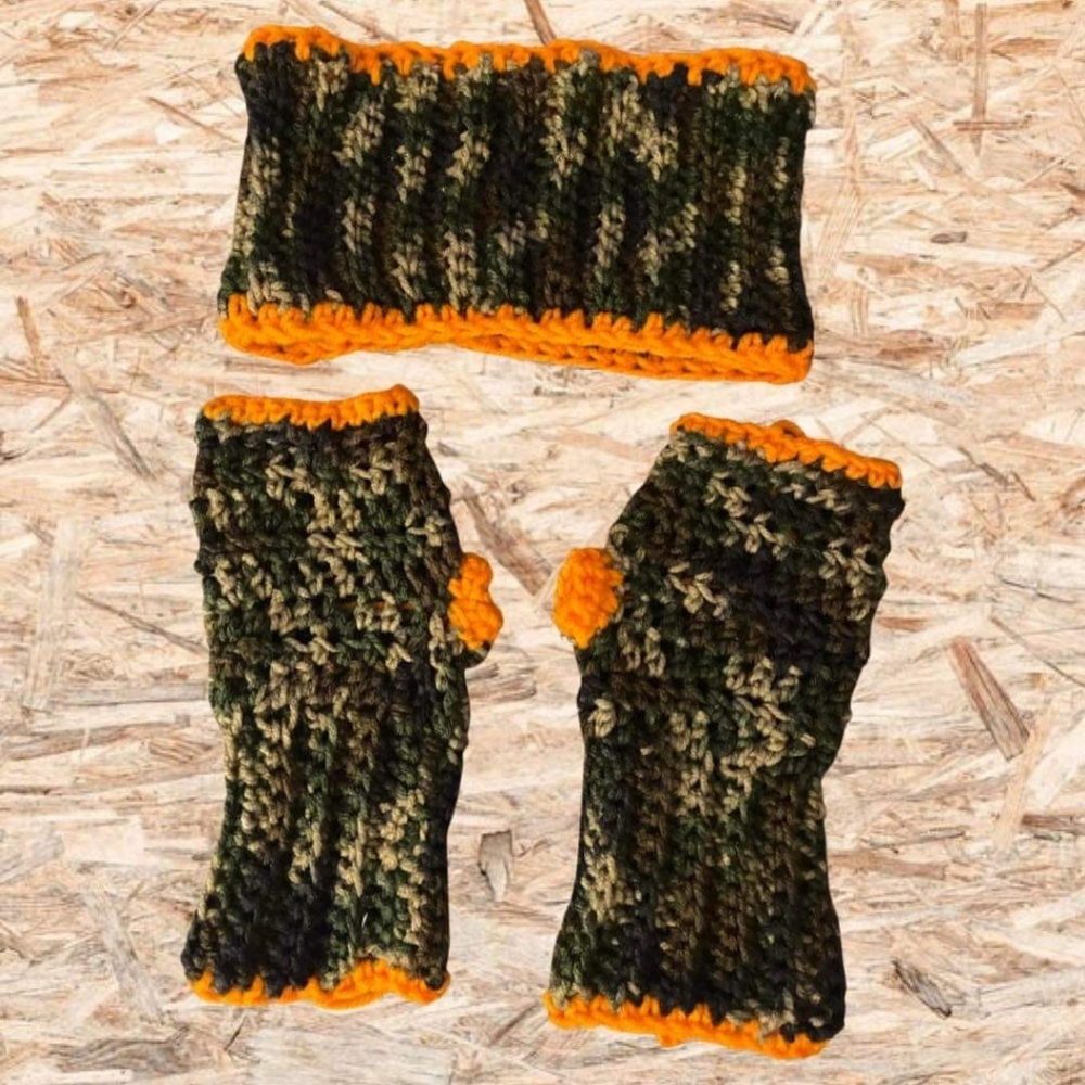 Ear warmer and fingerless gloves by Kaylee Crochet